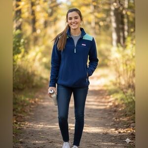 Vineyard Vines Dark Blue Fleece with Light Green Zipper XS